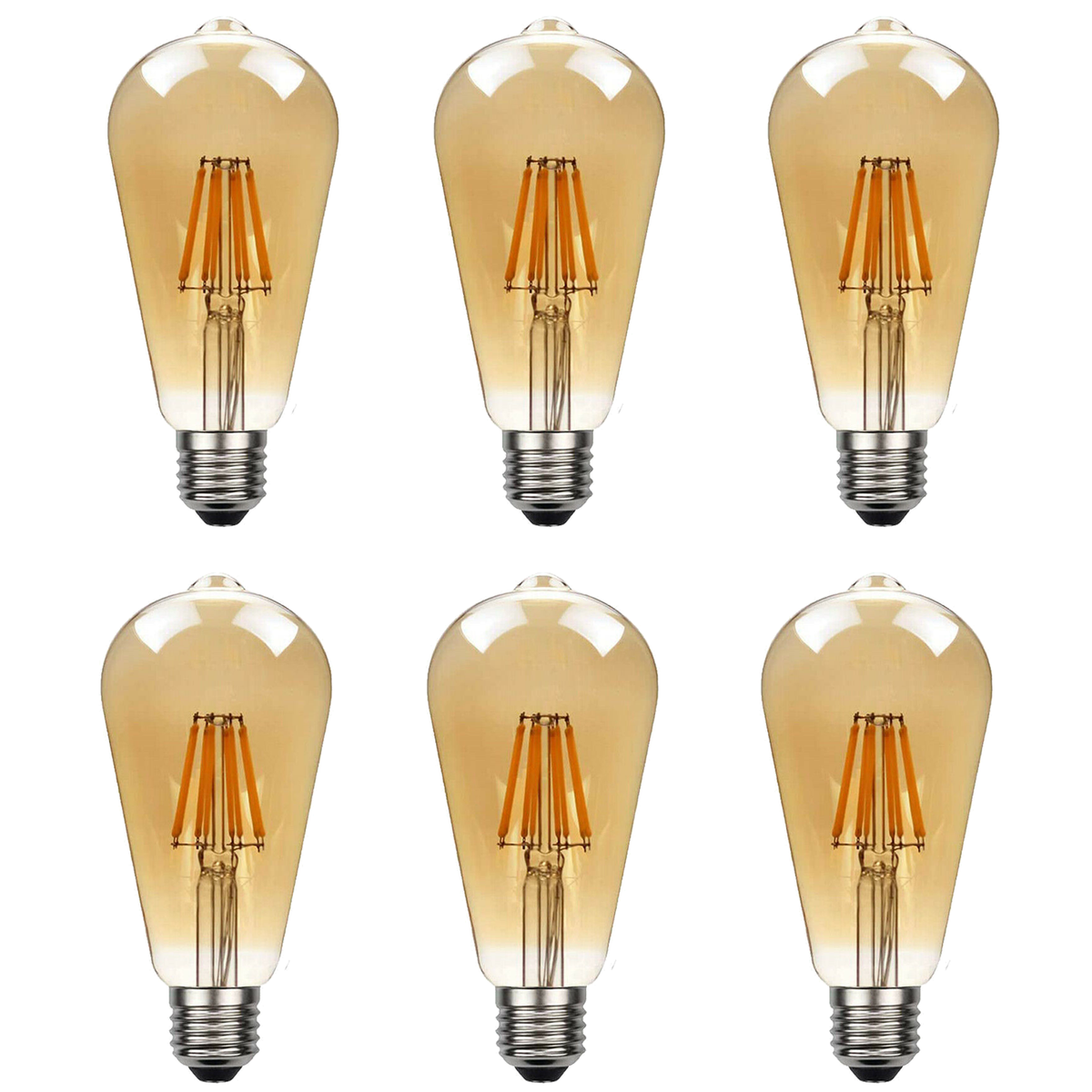 Ledsone 6 Pack E27 ST64 Vintage LED Edison Bulbs, 8W Dimmable Warm White 2700K – Amber Glass Filament