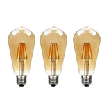Ledsone 3 Pack E27 Dimmable LED Edison Filament Bulbs, 8W 2700K Warm White – Vintage Amber Glass ST64