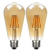 Ledsone 2 Pack E27 Dimmable LED Edison Filament Bulbs, 8W 800lm 2700K – Vintage Amber Glass ST64, Warm White