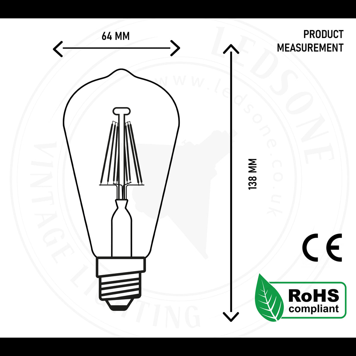 E27 ST64 Vintage Dimmable LED Edison Light Bulb, 8W – Warm Filament Style Retro Lighting