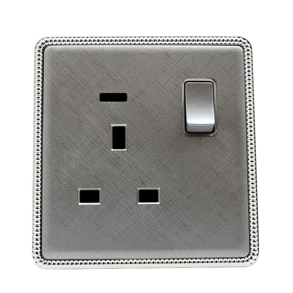 LEDSONE Screwless Flat Plate Light Switches and Sockets – 13A Double Wall Socket, 2 Way Switch, Brushed Chrome
