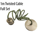 LEDSON 1m Twisted Cable Vintage E27 Pendant Light Kit – Army Green Cord with Green Brass Holder