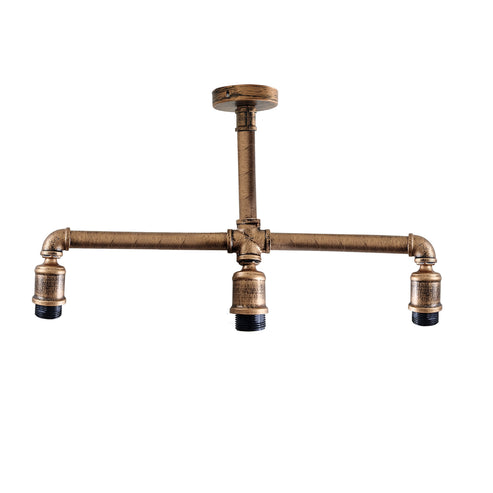 Industrial Loft 3 Head Water Pipe Pendant Light with E27 Lamp Holders – Retro Steampunk, Brushed Copper