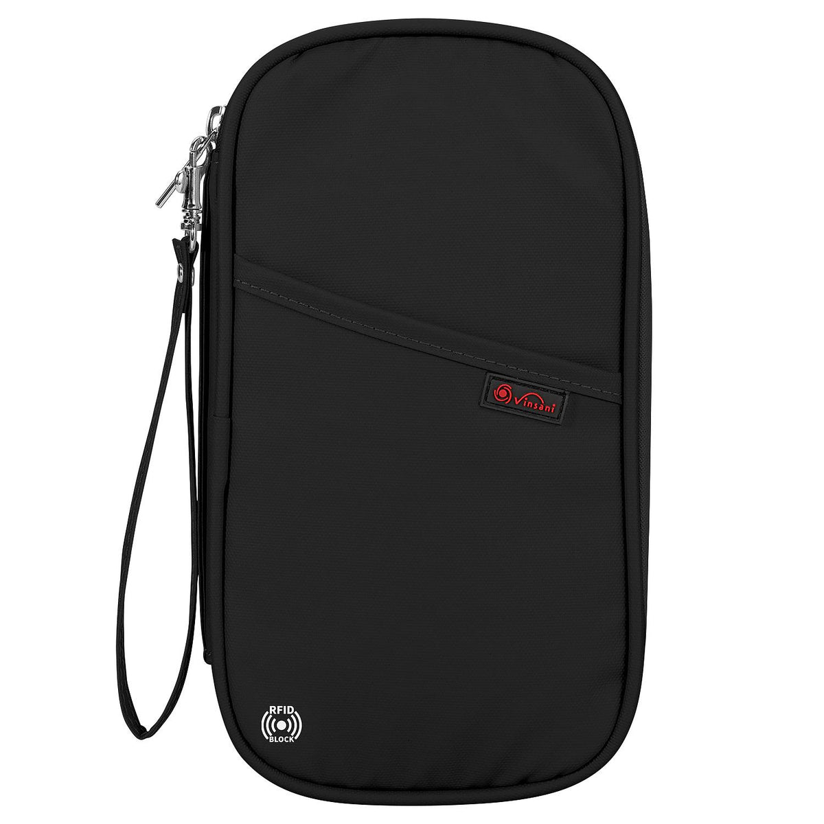 Vinsani Deluxe RFID Passport Holder with Card Slots & Zip Pocket – Travel Document Organiser, Black