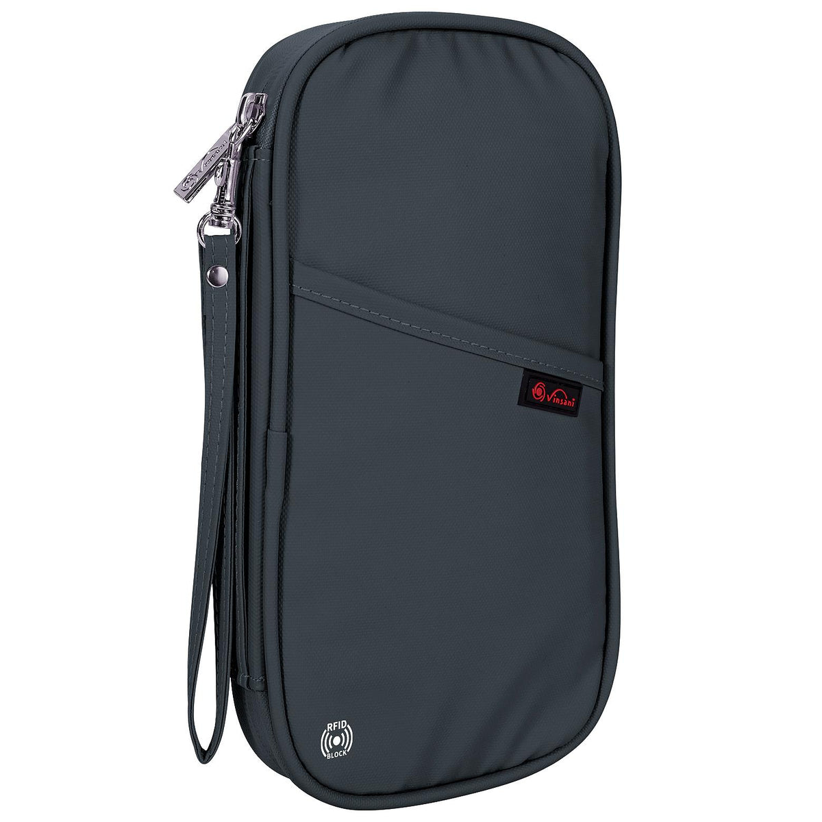 Vinsani Deluxe RFID Passport Holder with Card Slots & Zip Pocket – Travel Document Organiser, Dark Grey