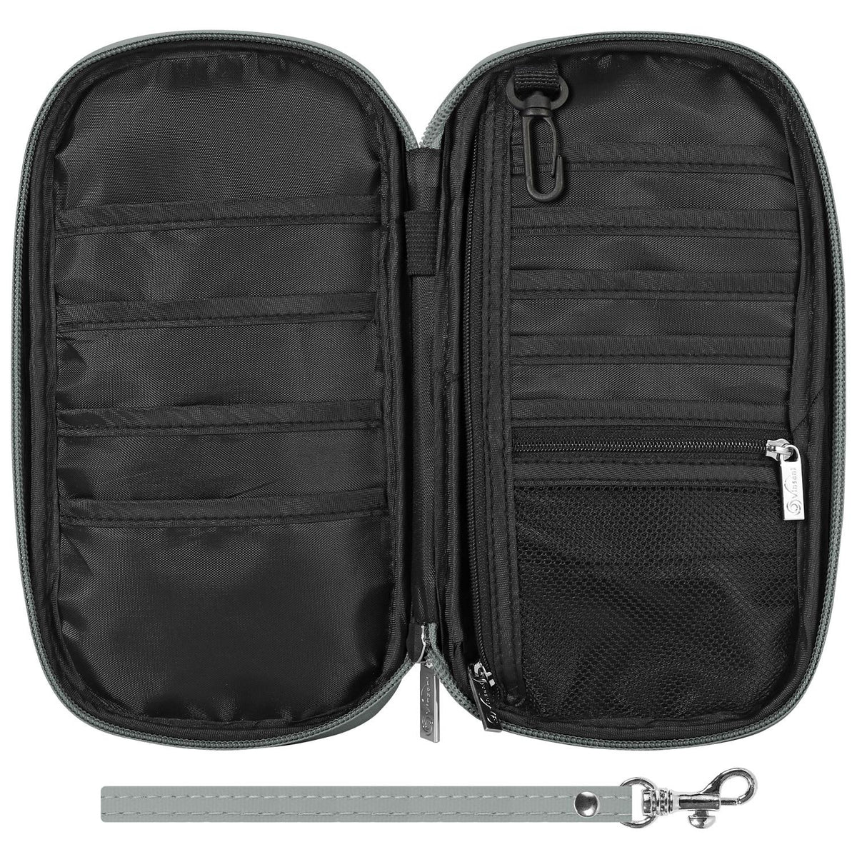VINSANI Deluxe Passport & Travel Document Organiser with Card Slots & Zip – Grey