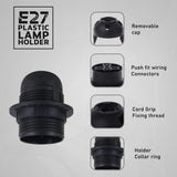LEDSON Click-In E27 Lamp Holder with Removable Lampshade Collar – Pendant Light Socket, Black