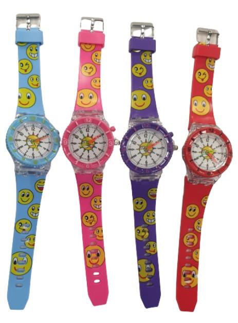Kids Multifunctional Luminescent Quartz Watch with Happy Face Design and PU Strap – Assorted Designs