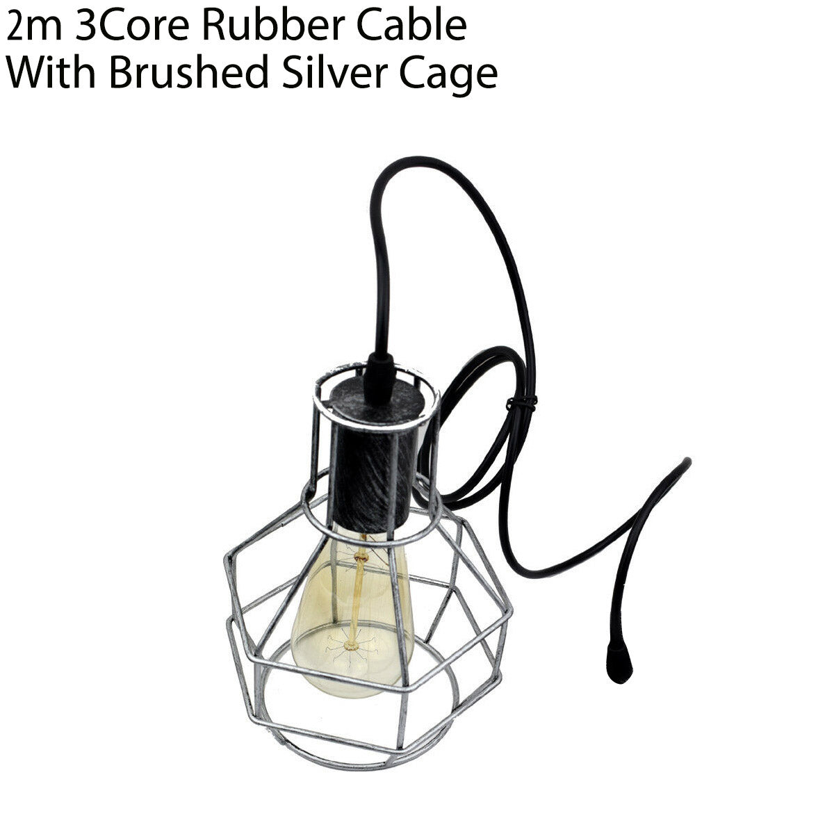 LEDSONE 2m Double Pendant Light with Wire Nest Cage Shades and E27 Holders – Farmhouse Style, Brushed Silver