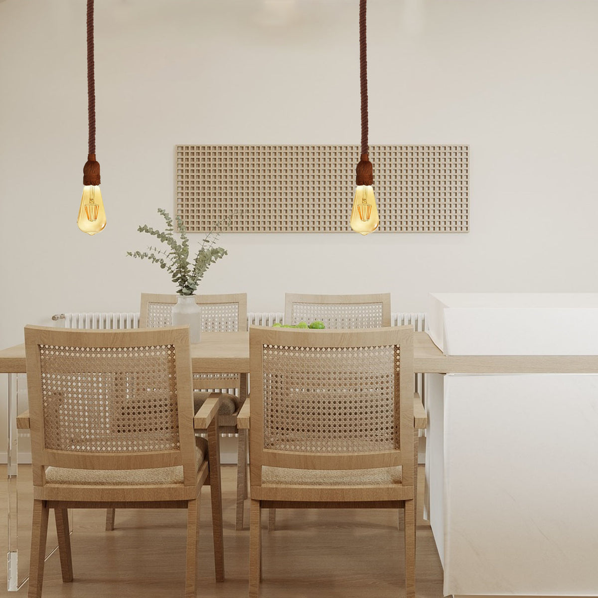 LEDSONE 1m Hemp Rope Ceiling Pendant Light with E27 Metal Base – Single Head Country Vintage Lamp