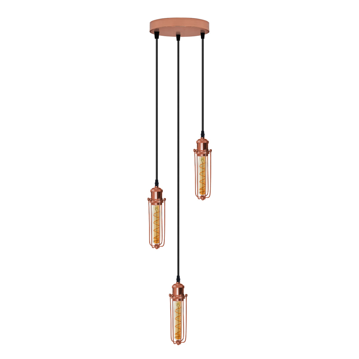 LEDSONE 3-Head Round Base Pendant Light with Rose Gold Wire Cages – Kitchen Island & Dining Room