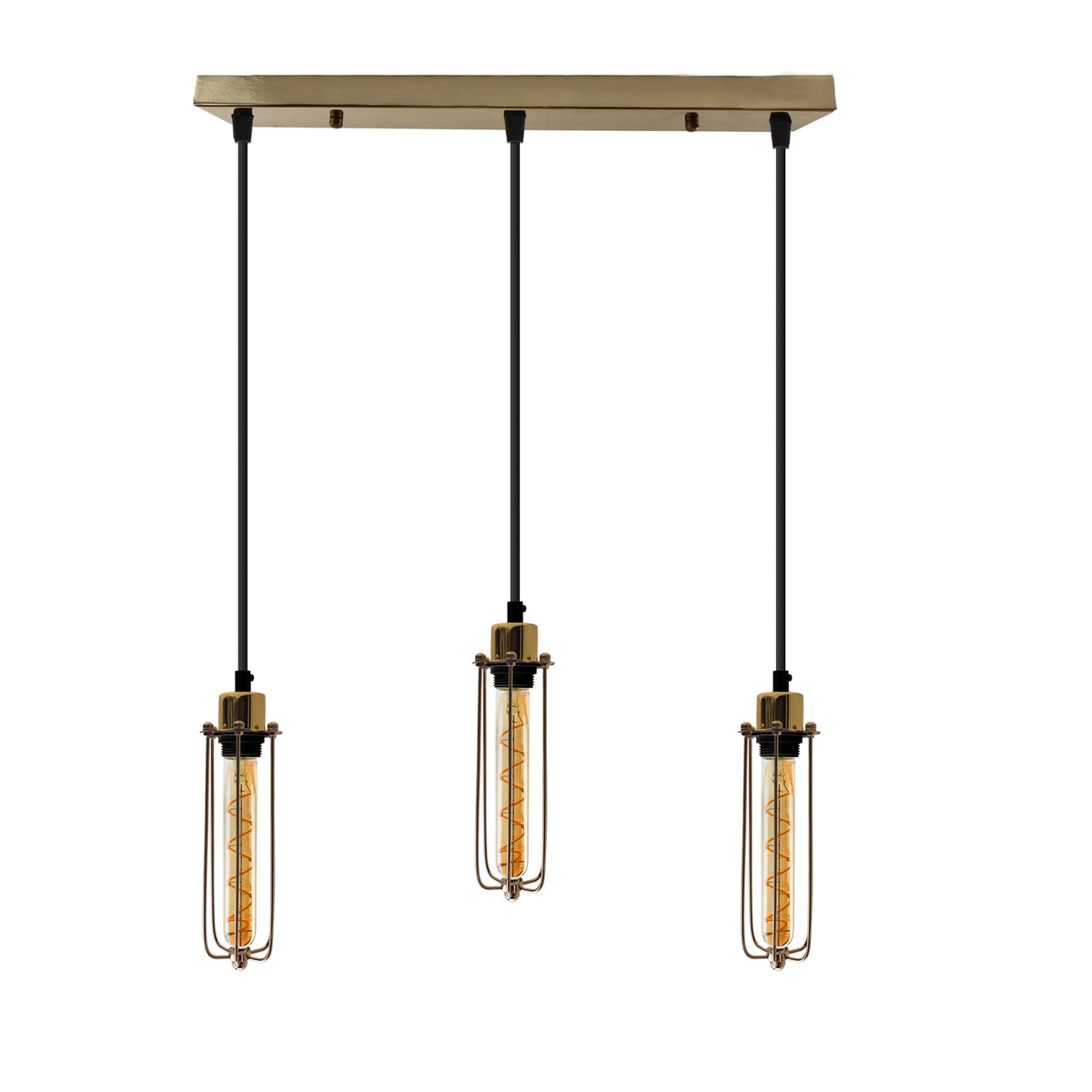 LEDSONE 3-Head Rectangular Pendant Light with Wire Cages, E27 – Industrial Vintage Hanging Lamp for Kitchen Islands