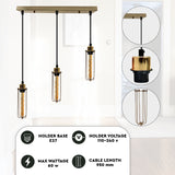 LEDSONE 3-Head Rectangular Pendant Light with Wire Cages, E27 – Industrial Vintage Hanging Lamp for Kitchen Islands
