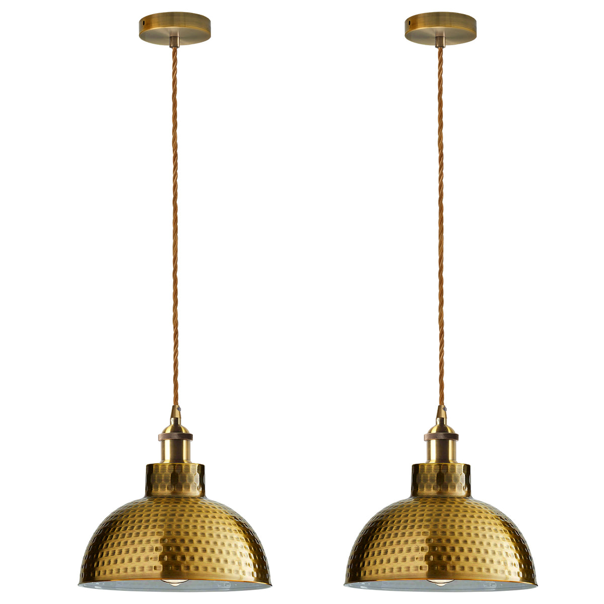 LEDSONE 2 Pack Vintage Industrial Yellow Brass Ceiling Pendant Lights with Metal Shades – Dimmer Compatible