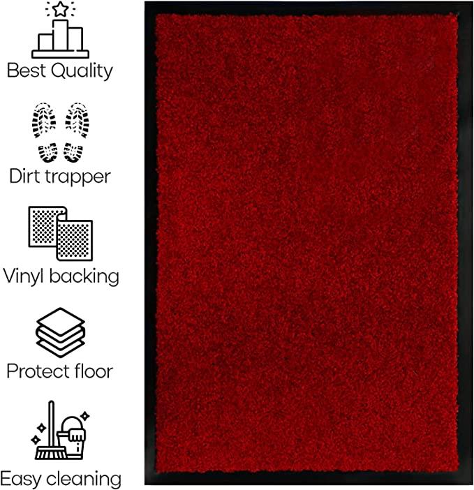 Arran Dirt-Trapping Barrier Mat, 120 x 180cm – Non-Slip Entrance Mat, Red