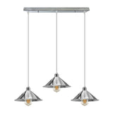 LEDSONE 3-Head Industrial Vintage Pendant Light with 22cm Metal Cone Shades – Rectangular Base