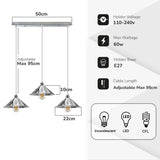 LEDSONE 3-Head Industrial Vintage Pendant Light with 22cm Metal Cone Shades – Rectangular Base