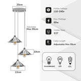 LEDSONE 3 Head Round Base Industrial Cone Pendant Light – Hanging Lamp for Kitchen Island & Dining Room