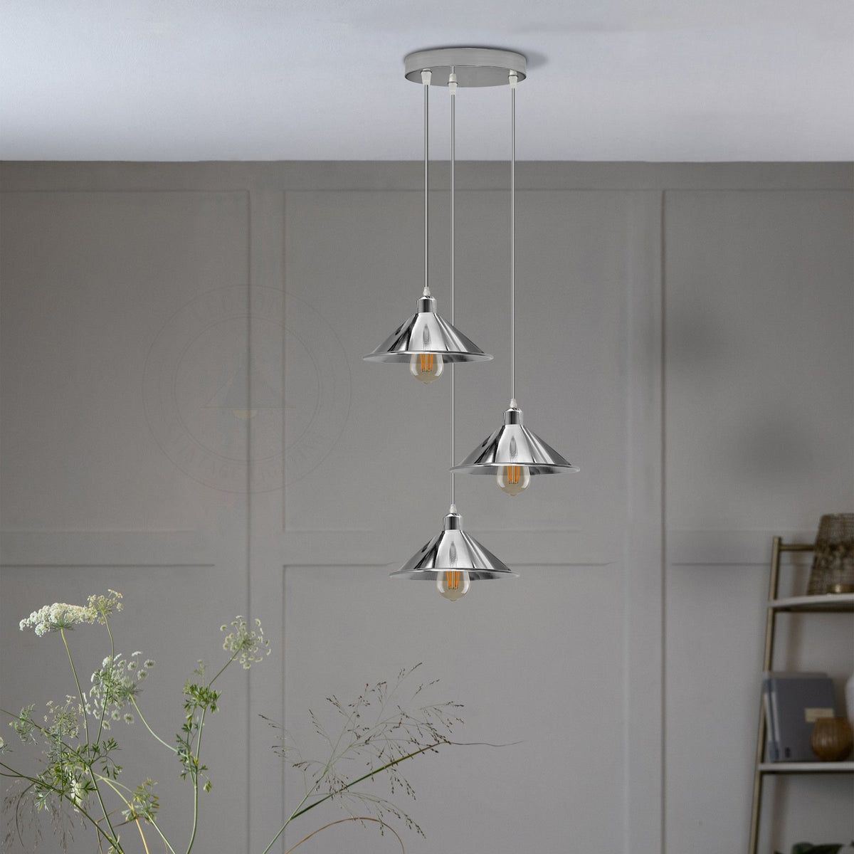 LEDSONE 3 Head Round Base Industrial Cone Pendant Light – Hanging Lamp for Kitchen Island & Dining Room
