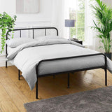 Extra strong black metal double bed frame with rounded head and footboard