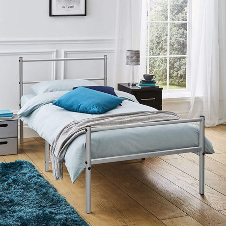 Extra strong silver metal single bed frame