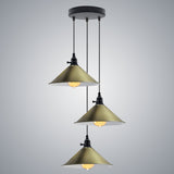 LEDSONE Industrial 3 Head Cluster Pendant Light with 22cm Metal Cone Shades & Adjustable Cords – Vintage Style