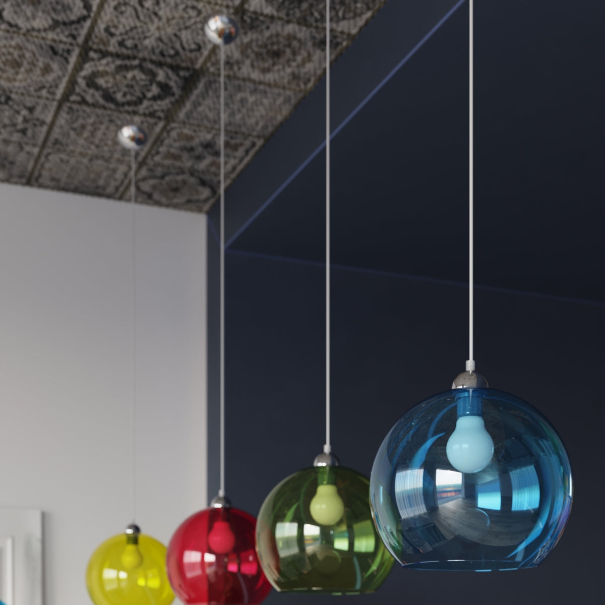 Ball Glass & Steel Pendant Light, E27