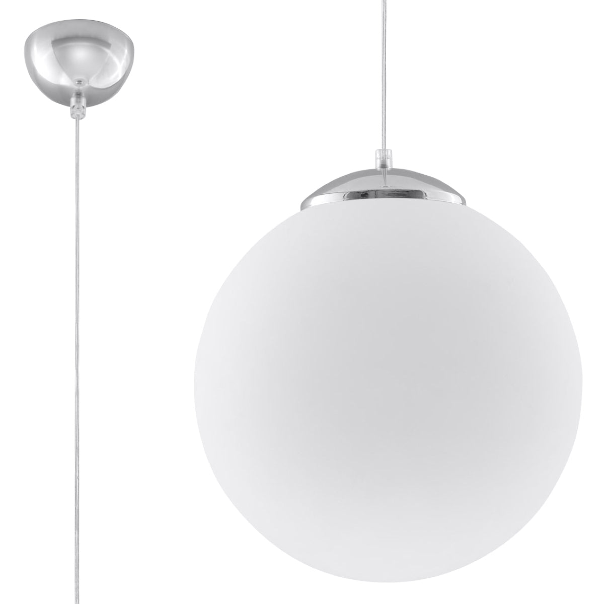 Sollux Lighting Ugo Pendant Lamp with Glass Shade and E27 Fitting – Minimalist Ceiling Light, White & Chrome
