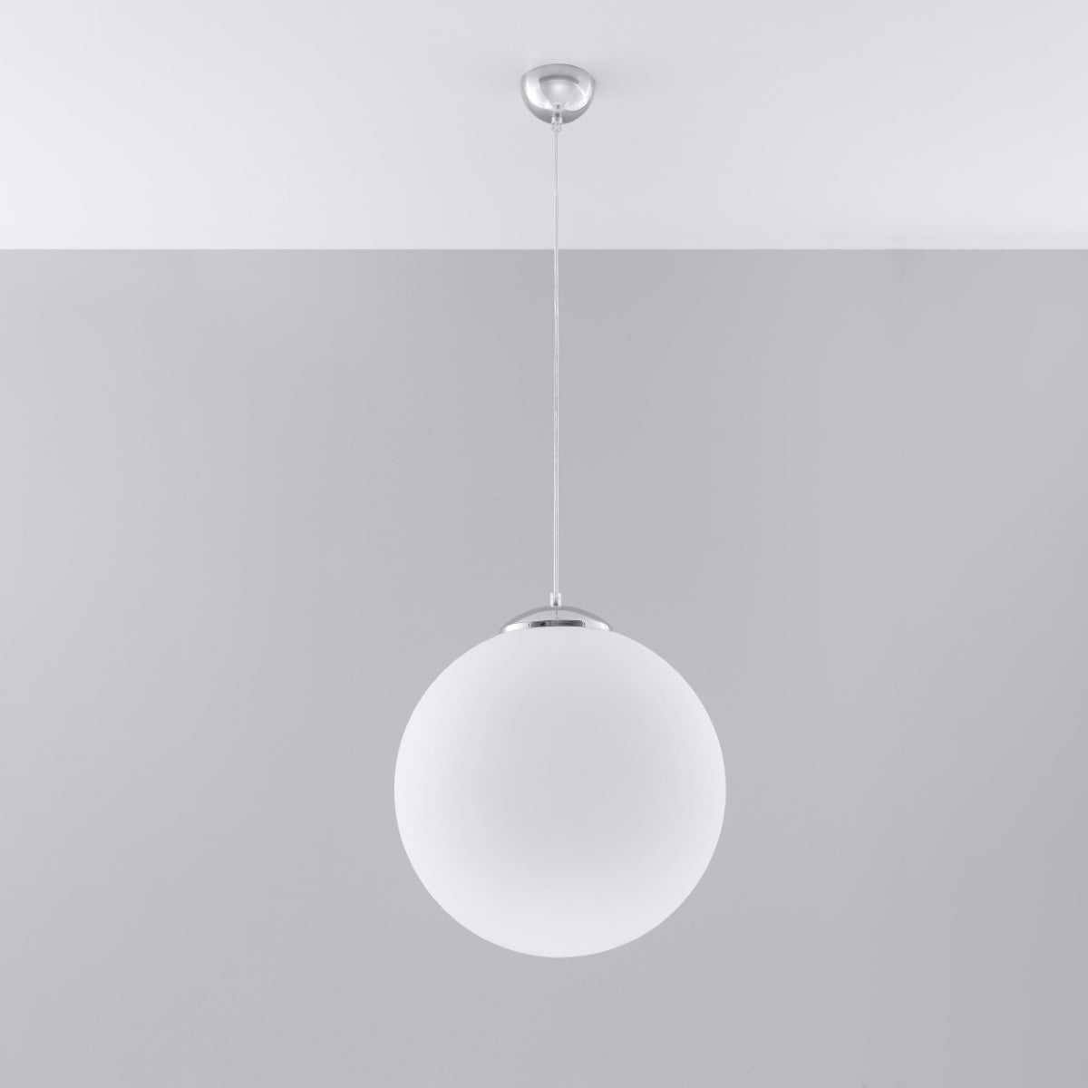 Sollux Lighting Ugo Pendant Lamp with Glass Shade and E27 Fitting – Minimalist Ceiling Light, White & Chrome