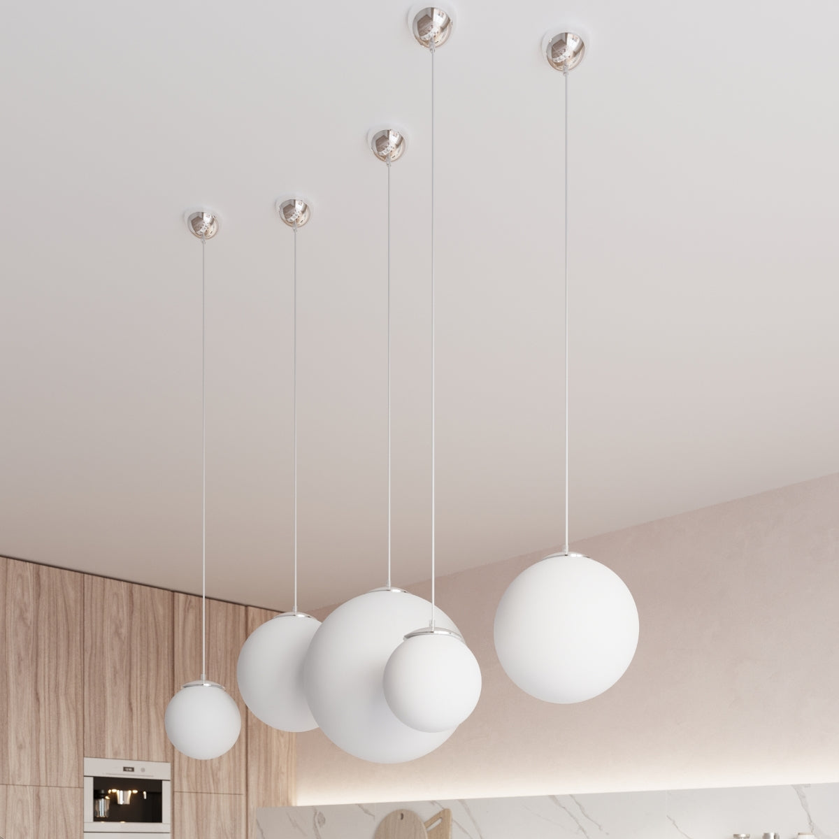 Sollux Lighting Ugo Pendant Lamp with Glass Shade and E27 Fitting – Minimalist Ceiling Light, White & Chrome