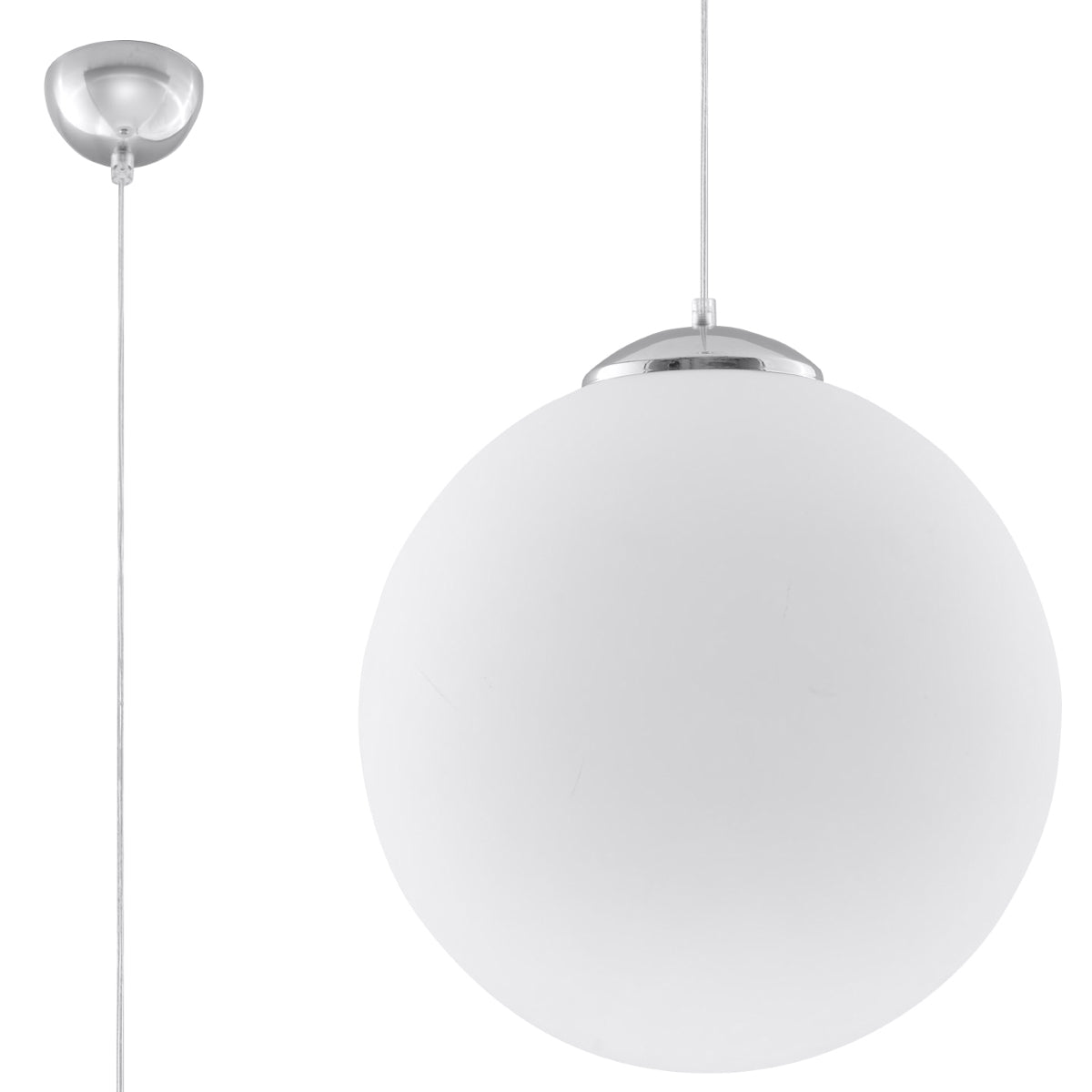 Sollux Lighting Ugo Pendant Lamp with Glass Shade and E27 Fitting – Minimalist Ceiling Light, White & Chrome
