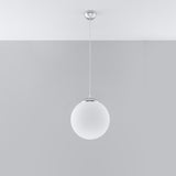 Sollux Lighting Ugo Pendant Lamp with Glass Shade and E27 Fitting – Minimalist Ceiling Light, White & Chrome