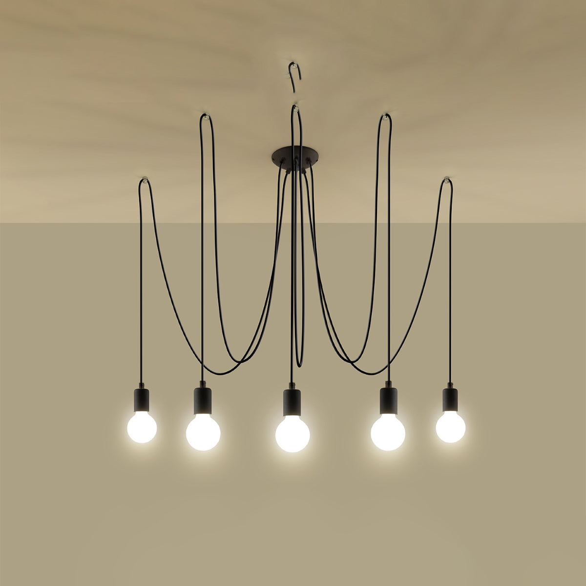 Sollux Lighting Edison Loft Chandelier in Black Fabric and Steel – 5 x E27 Ceiling Light