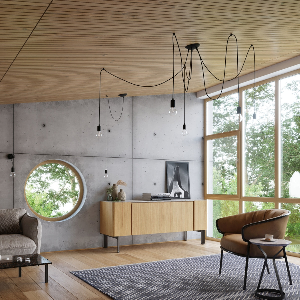 Sollux Lighting Edison Loft Chandelier in Black Fabric and Steel – 5 x E27 Ceiling Light