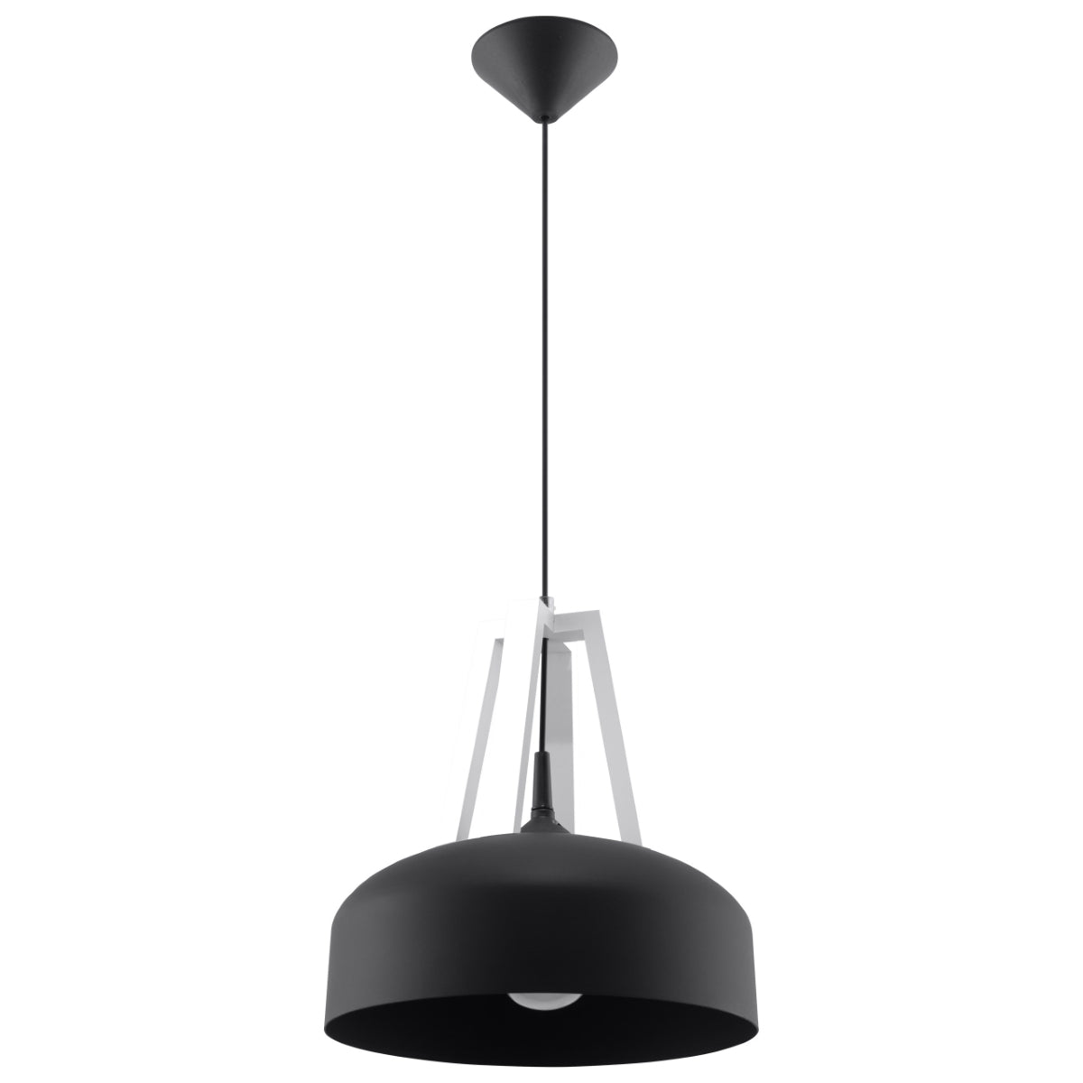 Sollux Lighting Casco Pendant Lamp in Steel and Wood with E27 Fitting – Modern Ceiling Light, Black & White