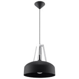 Sollux Lighting Casco Pendant Lamp in Steel and Wood with E27 Fitting – Modern Ceiling Light, Black & White
