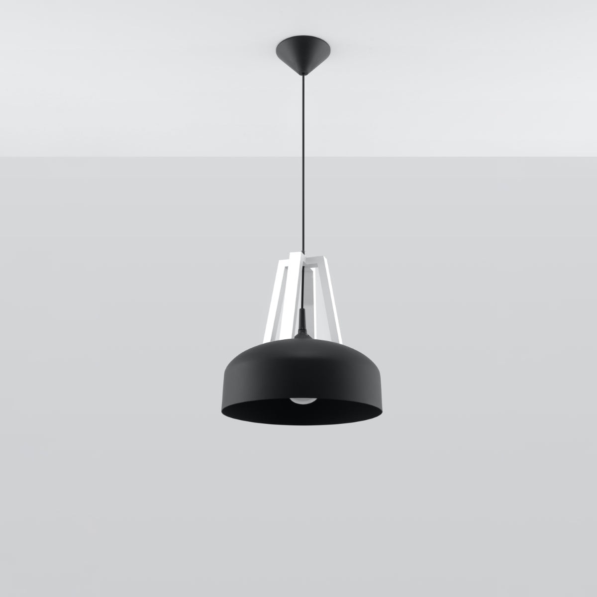 Sollux Lighting Casco Pendant Lamp in Steel and Wood with E27 Fitting – Modern Ceiling Light, Black & White
