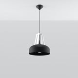 Sollux Lighting Casco Pendant Lamp in Steel and Wood with E27 Fitting – Modern Ceiling Light, Black & White
