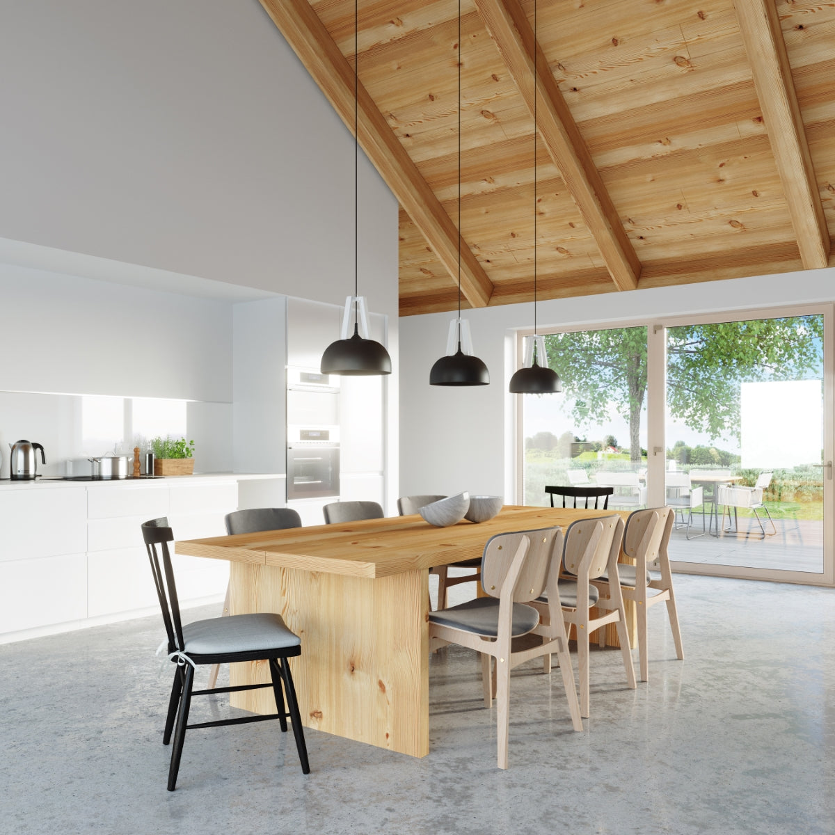 Sollux Lighting Casco Pendant Lamp in Steel and Wood with E27 Fitting – Modern Ceiling Light, Black & White