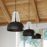 Sollux Lighting Casco Pendant Lamp in Steel and Wood with E27 Fitting – Modern Ceiling Light, Black & White