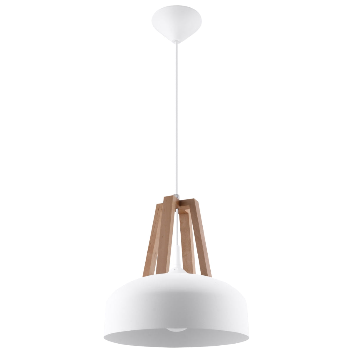 Sollux Lighting Casco Steel and Wood Pendant Lamp with E27 Fitting – Ceiling Light, White & Natural Wood