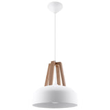 Sollux Lighting Casco Steel and Wood Pendant Lamp with E27 Fitting – Ceiling Light, White & Natural Wood