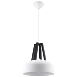 Sollux Casco Pendant Light with E27 Bulb Fitting – Modern Steel and Wood Lamp, White and Black