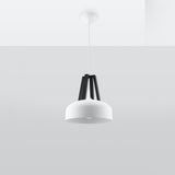 Sollux Casco Pendant Light with E27 Bulb Fitting – Modern Steel and Wood Lamp, White and Black