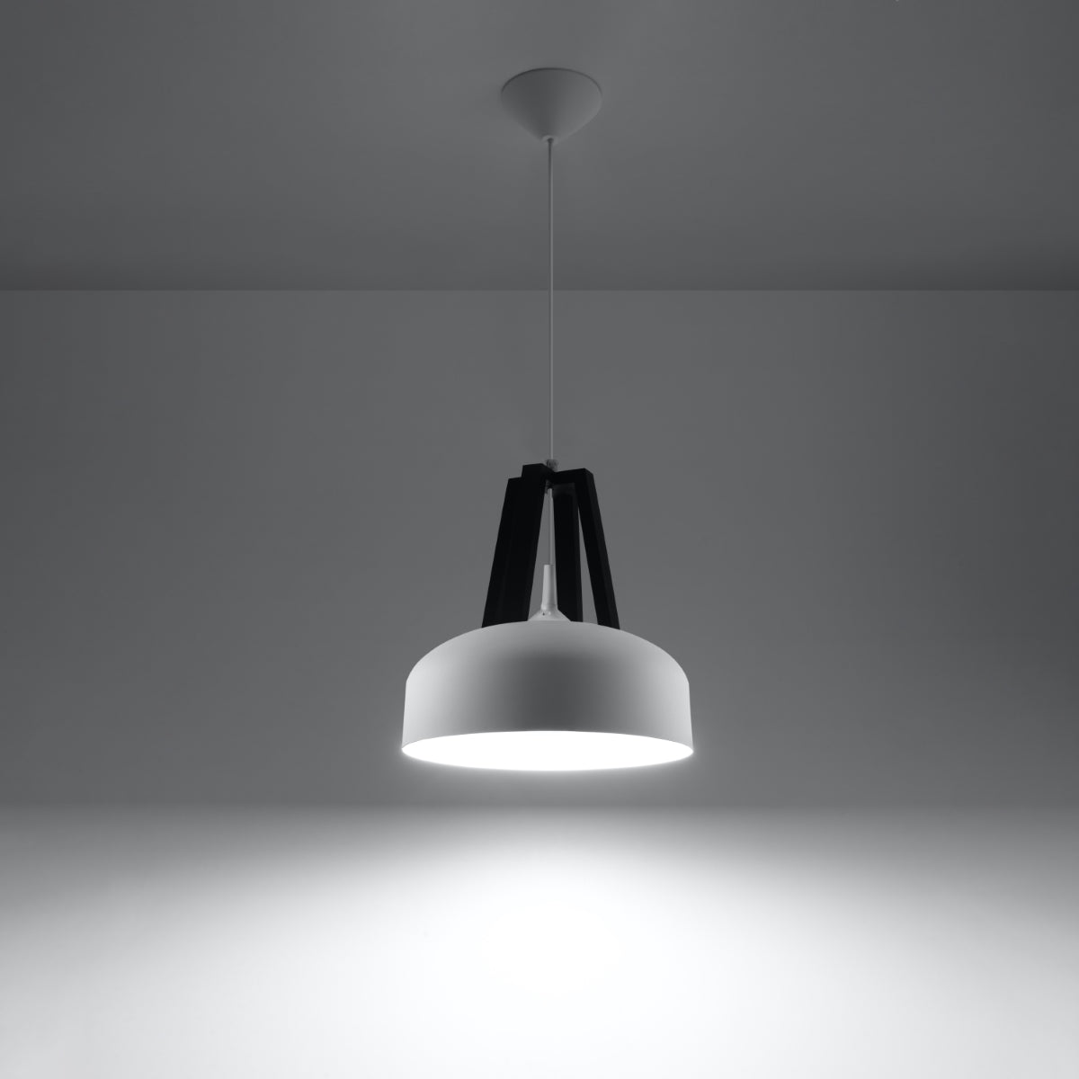 Sollux Casco Pendant Light with E27 Bulb Fitting – Modern Steel and Wood Lamp, White and Black
