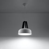 Sollux Casco Pendant Light with E27 Bulb Fitting – Modern Steel and Wood Lamp, White and Black