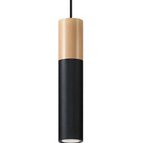 Sollux Pablo Pendant Light with GU10 Bulb Fitting – Modern Steel and Wood Lamp, Black and Natural Wood