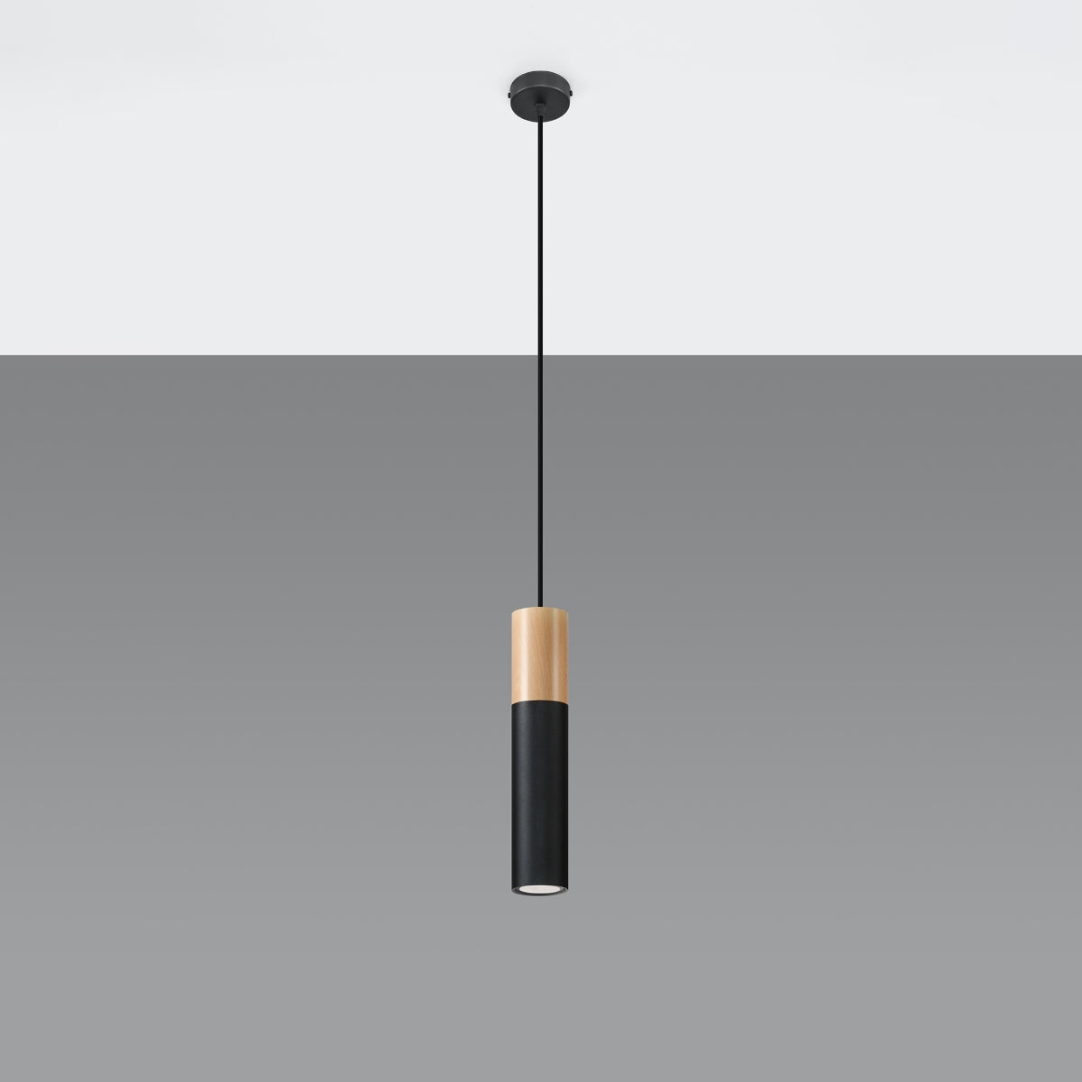 Sollux Pablo Pendant Light with GU10 Bulb Fitting – Modern Steel and Wood Lamp, Black and Natural Wood