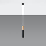 Sollux Pablo Pendant Light with GU10 Bulb Fitting – Modern Steel and Wood Lamp, Black and Natural Wood