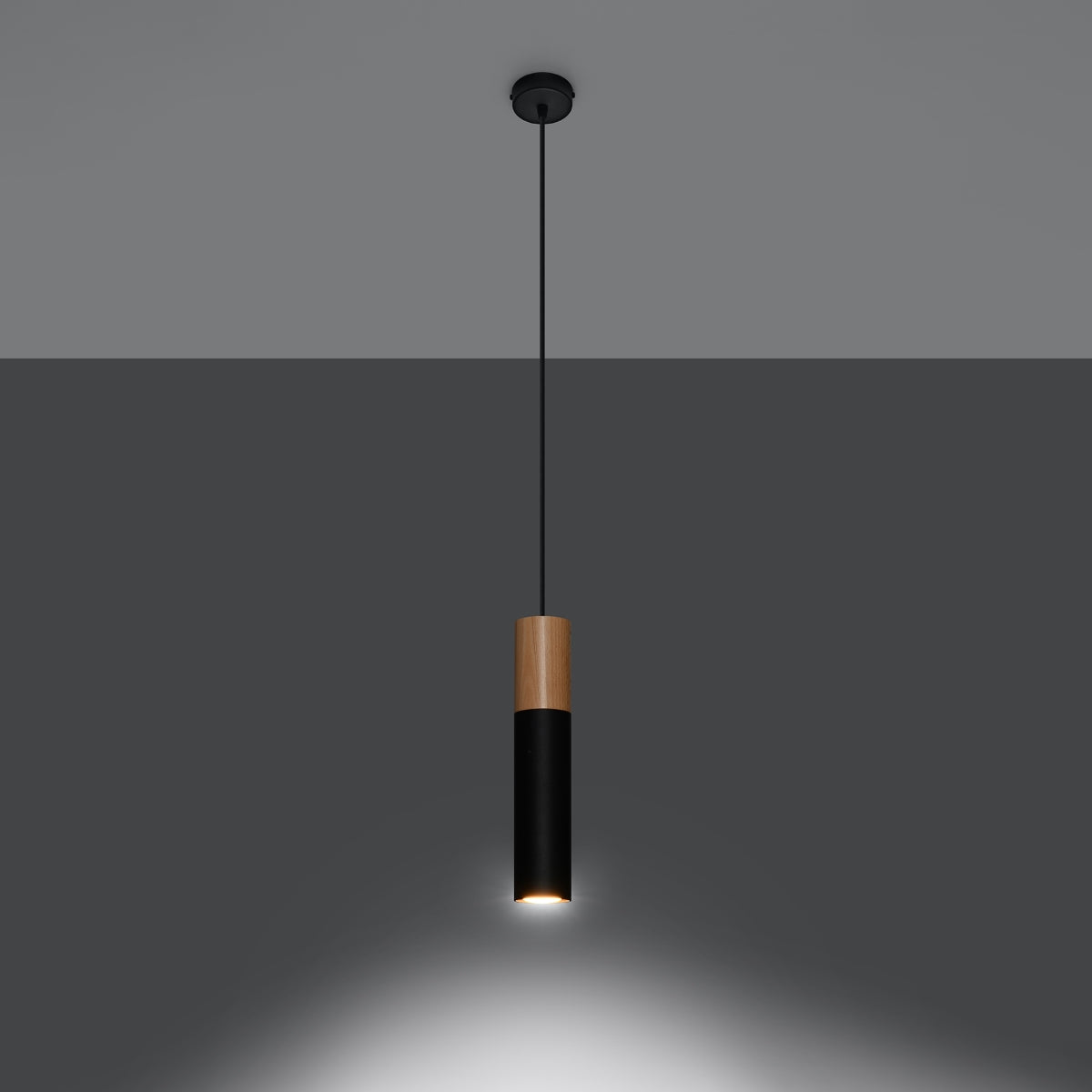 Sollux Pablo Pendant Light with GU10 Bulb Fitting – Modern Steel and Wood Lamp, Black and Natural Wood